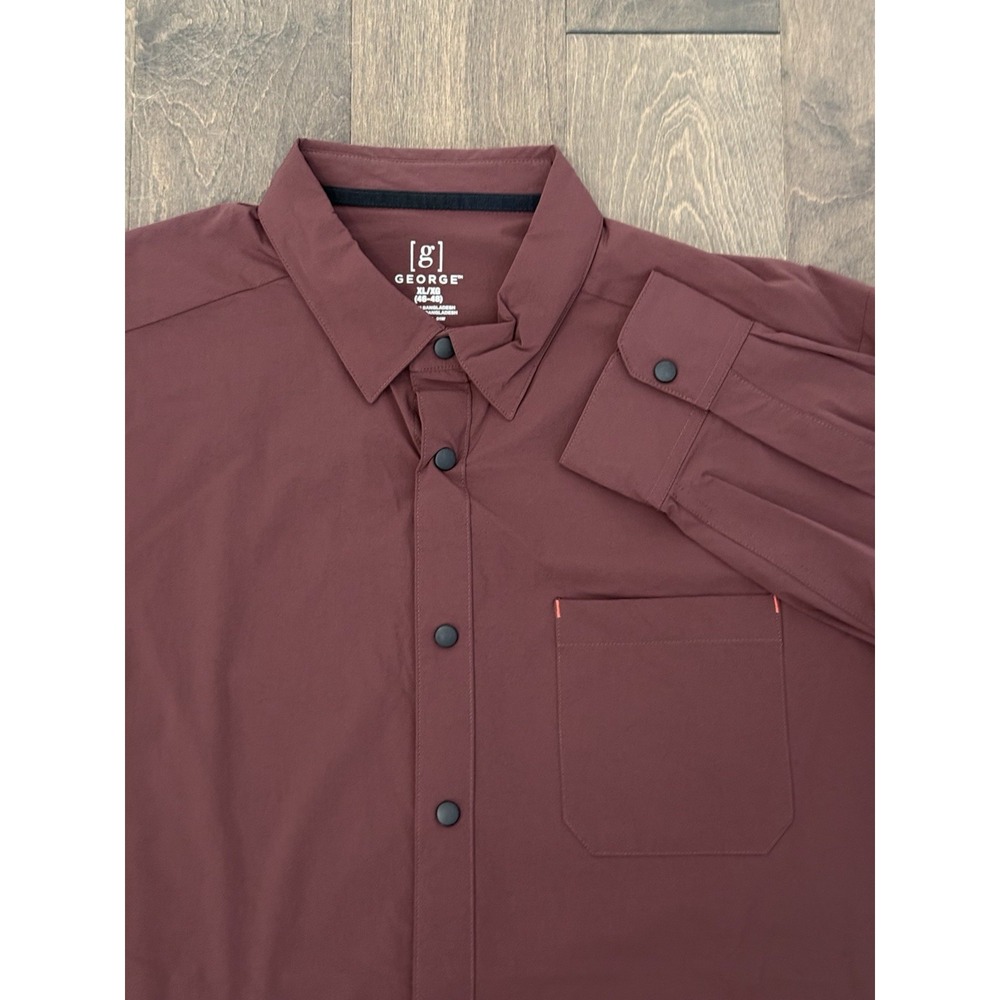 NWT George Men Burgundy Red Stretch Performance Snap Down Long Slv Shirt Size XL